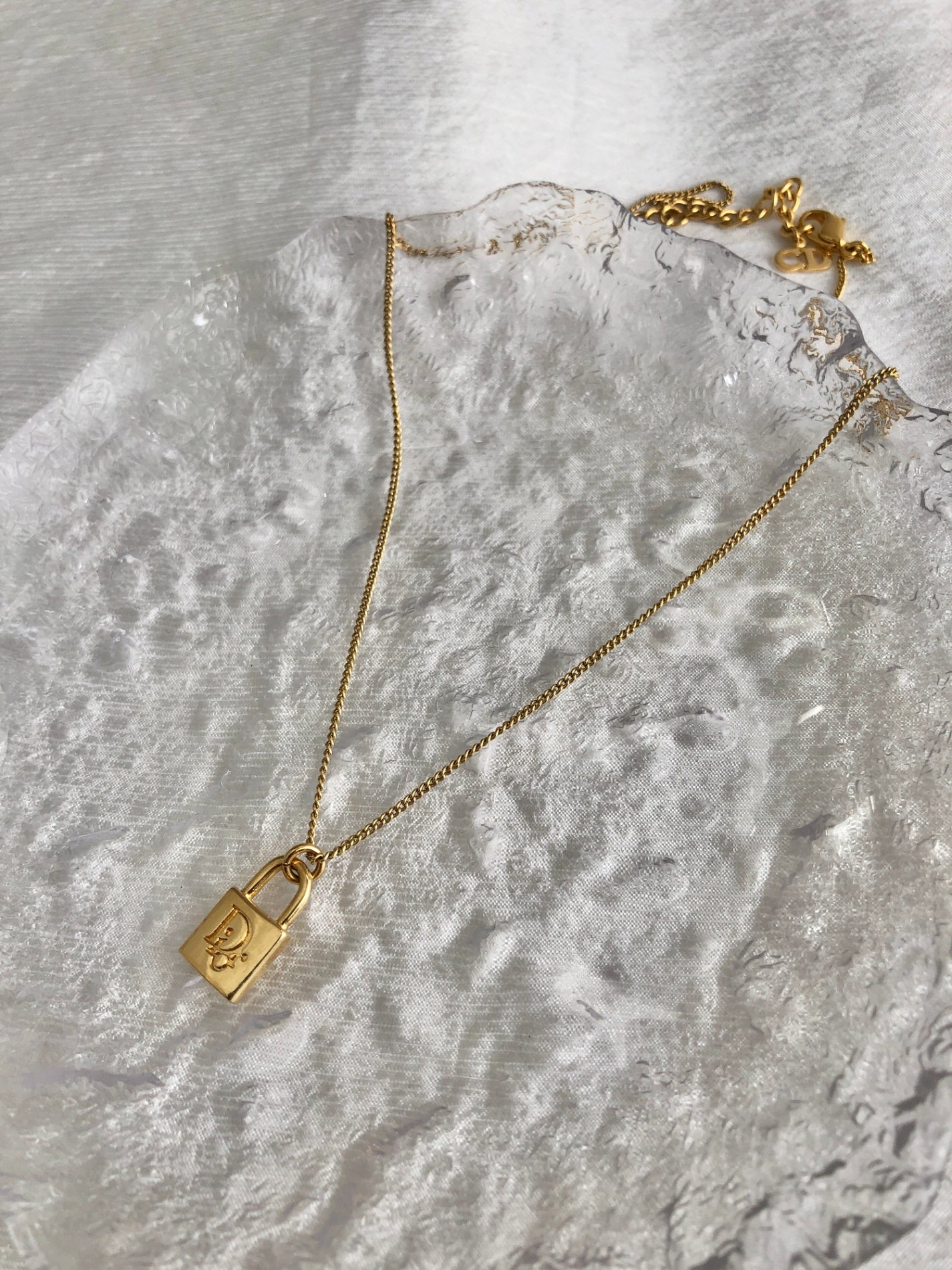 Christian Dior Logo Padlock Necklace Gold Vintage ku5yt7