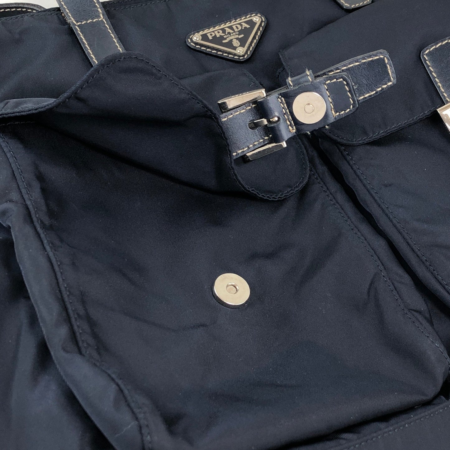 PRADA Tessuto Triangle Logo Double Pocket Totebag Navy Vintage 8ka5ea