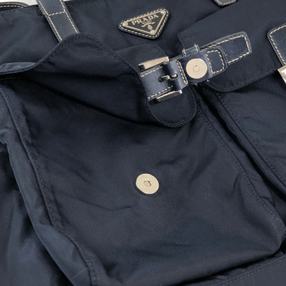 PRADA Tessuto Triangle Logo Double Pocket Totebag Navy Vintage 8ka5ea