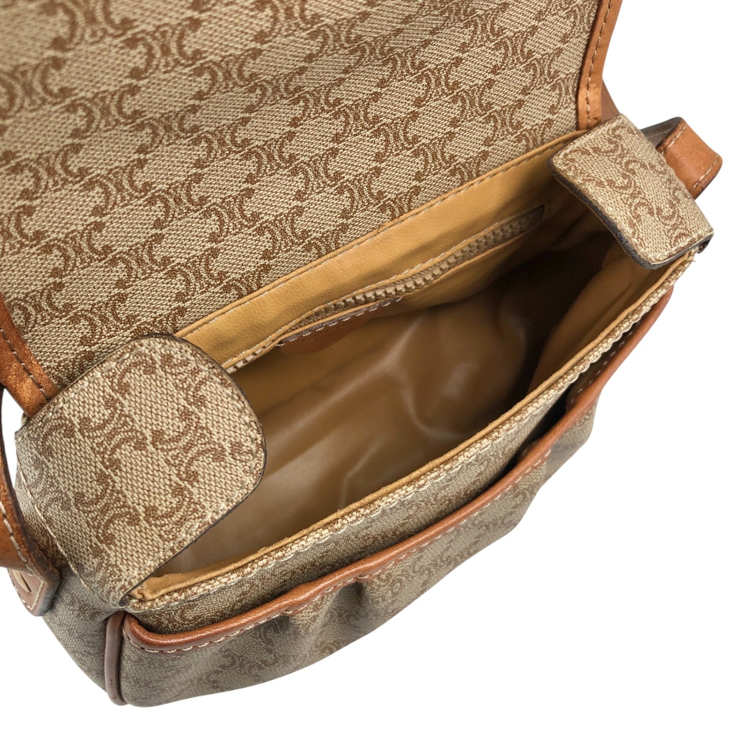 CELINE Macadam Triomphe Front Buckle Shoulder bag Beige Vintage xwff8x