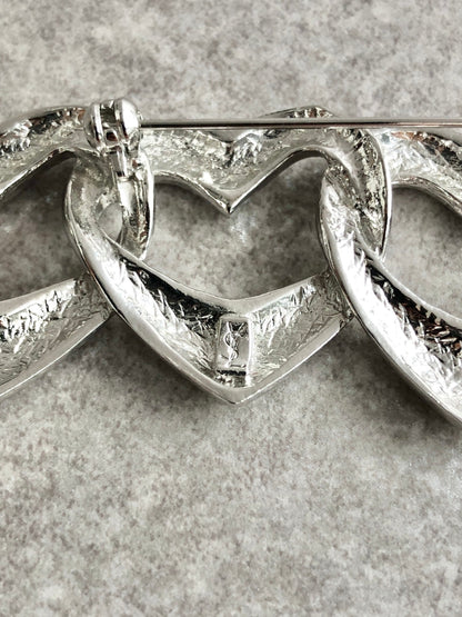 Yves Saint Laurent Heart Motif Brooch Silver Vintage xau2xt