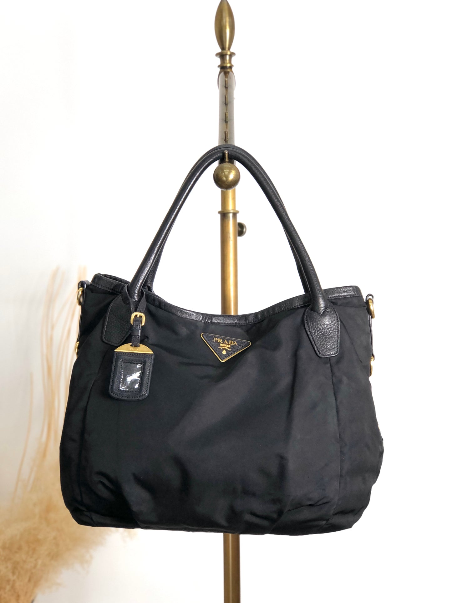 PRADA Tessuto Triangle Logo Two-way Handbag Shoulder bag Black Vintage jwasar