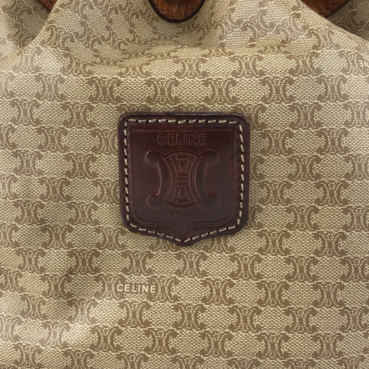 CELINE Macadam Blason Drawstring Shoulder bag Beige Vintage ci27wy