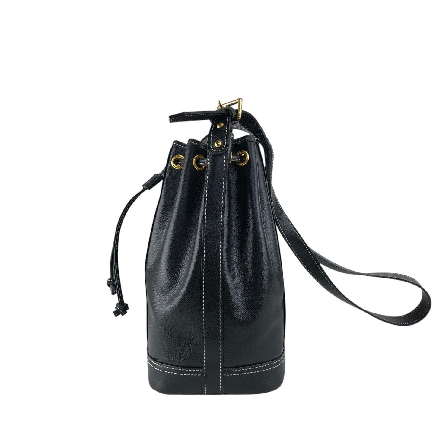 Yves Saint Laurent YSL Logo Stitch Drawstring Shoulder bag Black Vintage 2my7rj