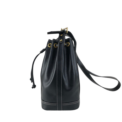 Yves Saint Laurent YSL Logo Stitch Drawstring Shoulder bag Black Vintage 2my7rj