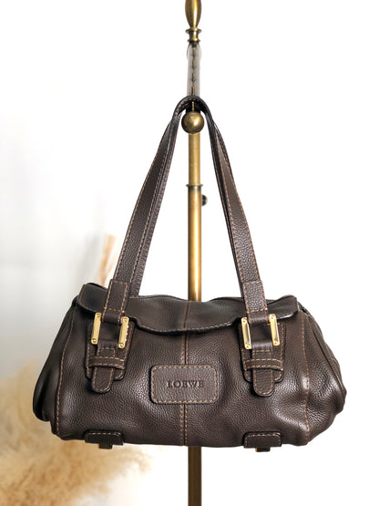 LOEWE Logo Embossed Handbag Brown Vintage s7e7fm