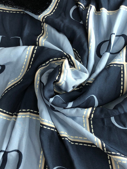 Christian Dior CD Logo Motif SILK×Rayon Scarf Blue Vintage bdtfji