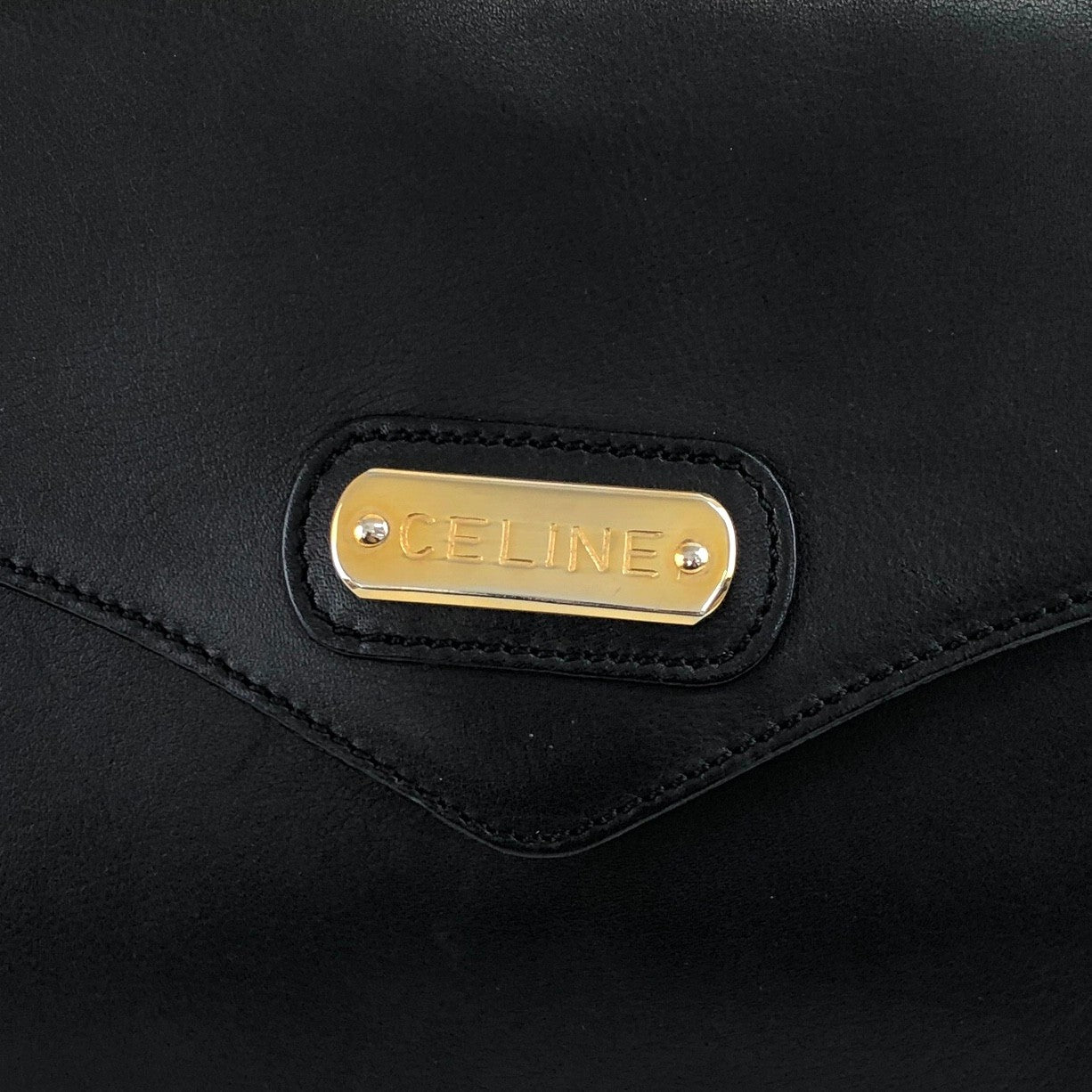 CELINE Logo Leather Shoulder bag Black Vintage  sngw6h