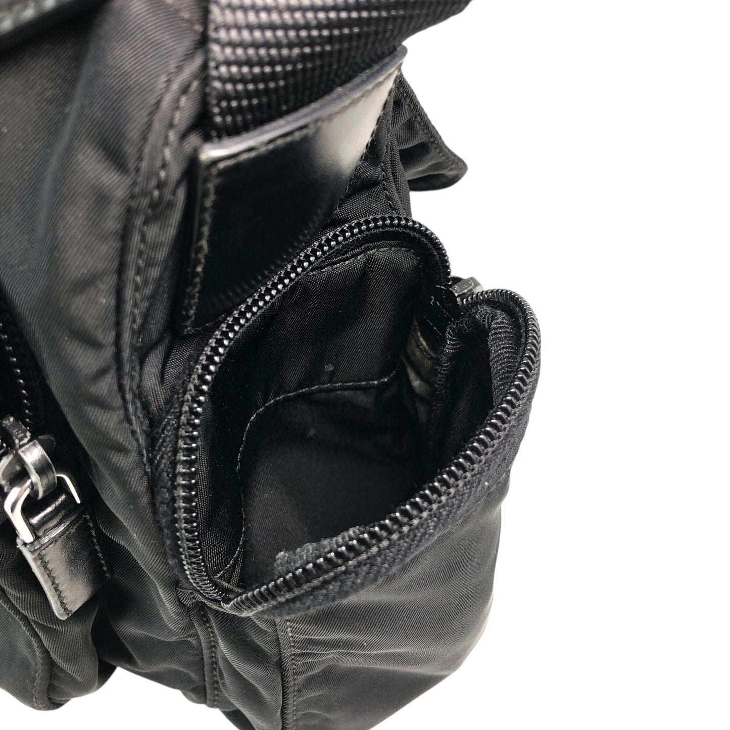 PRADA Tessuto Triangle Logo Front Buckle Side Pocket Shoulder bag Black Vintage pvgpkk