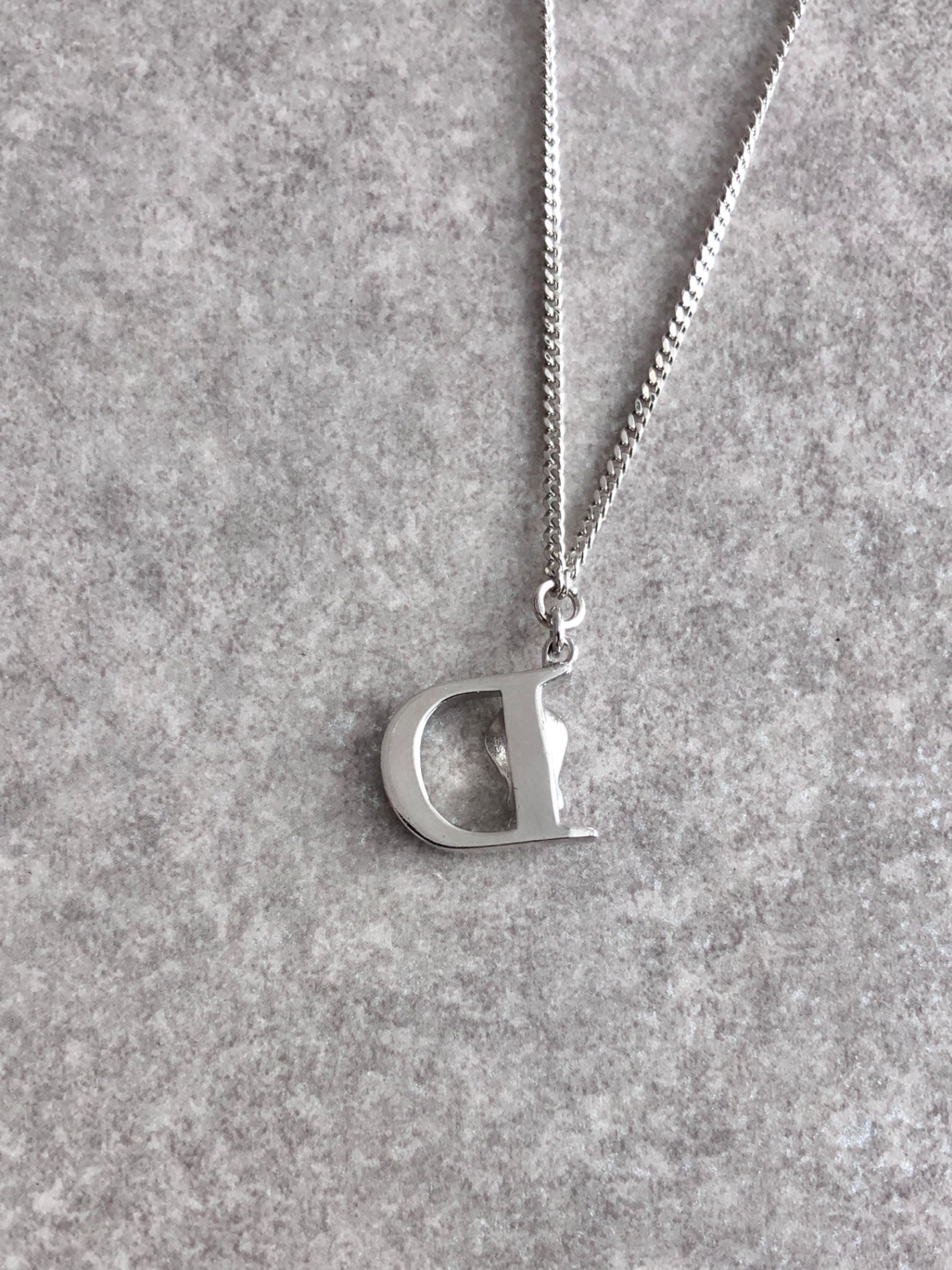 Christian Dior Logo Motif Necklace Silver Vintage 8rs4i7