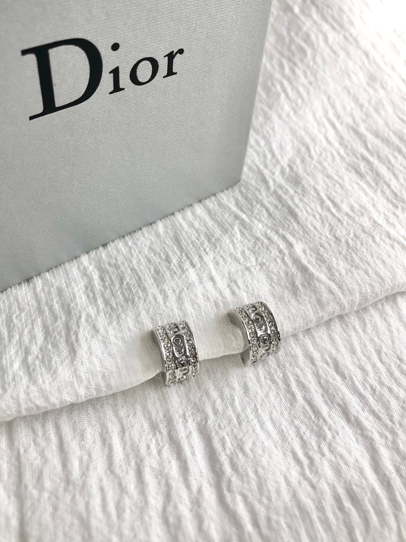 Christian Dior CD Logo Rhinestone Earrings Silver Vintage ae6s23