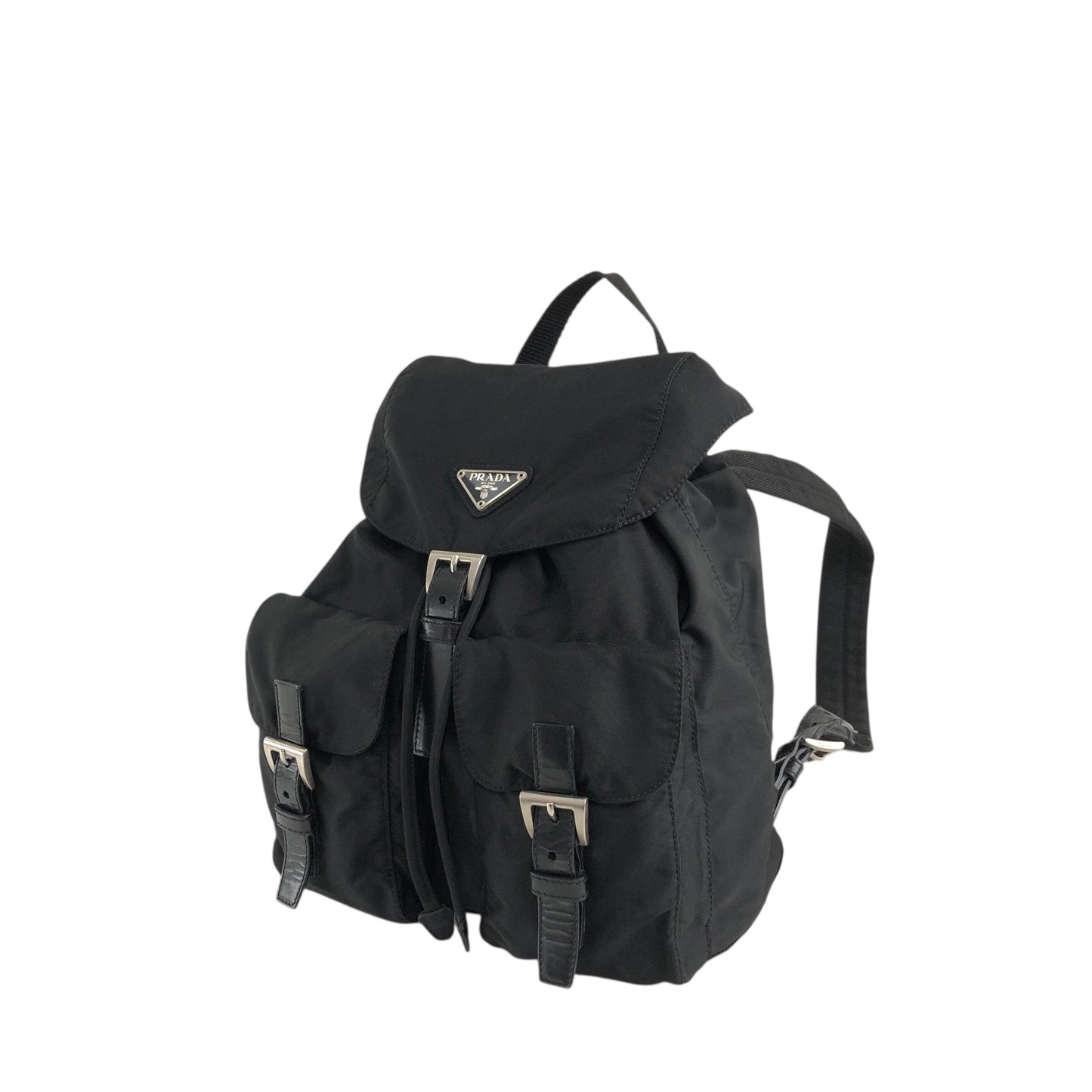 PRADA 三角形標誌雙口袋背包黑色復古 482mjk