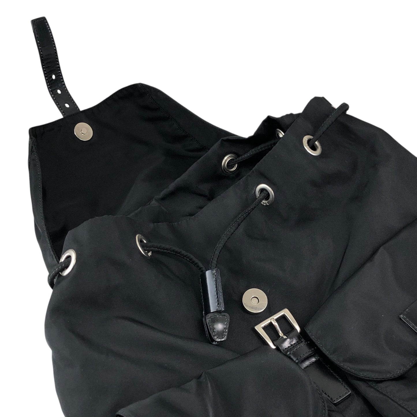 PRADA Tessuto Triangle Logo Double Pocket Backpack Black Vintage vsidzm