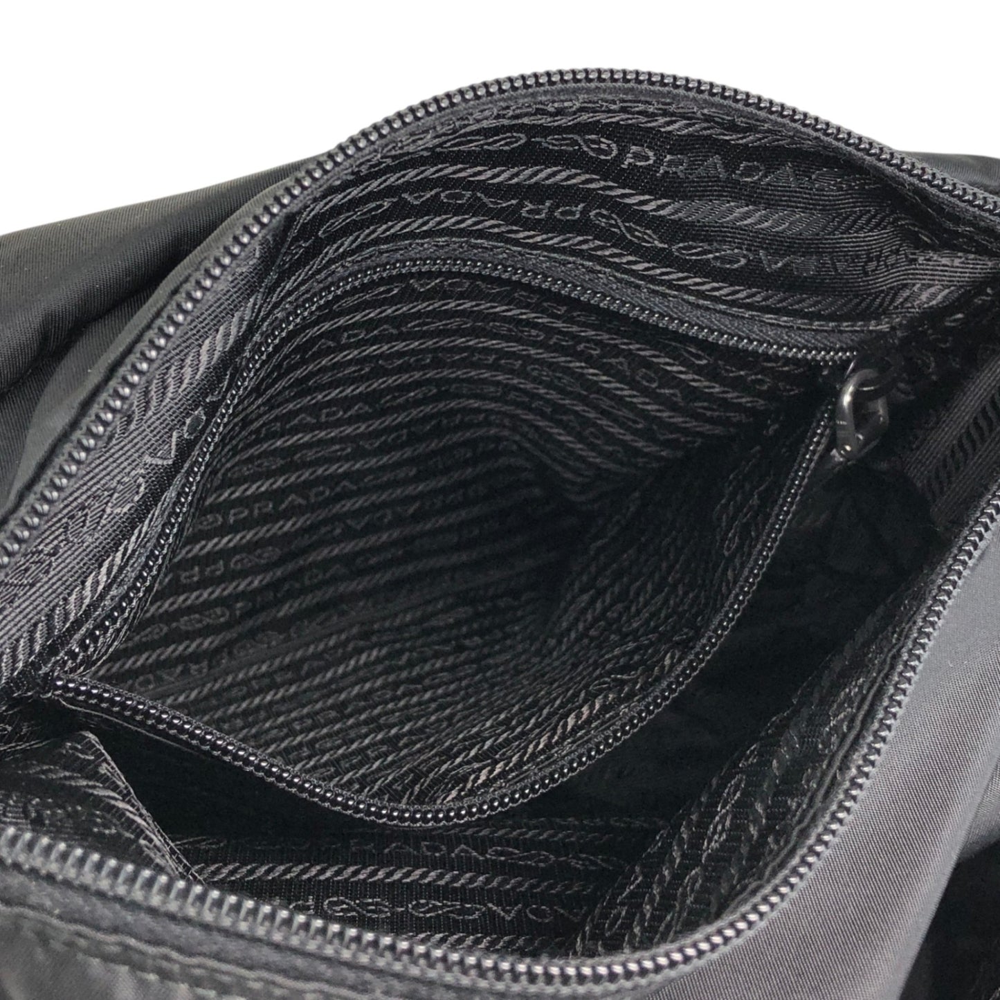 PRADA Tessuto Triangle Logo Front Buckle Double Pocket Shoulder bag Black Vintage yejdb4