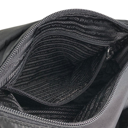 PRADA Tessuto Triangle Logo Front Buckle Double Pocket Shoulder bag Black Vintage yejdb4