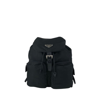 PRADA Tessuto Triangle Logo Double Pocket Backpack Black Vintage hspzjr