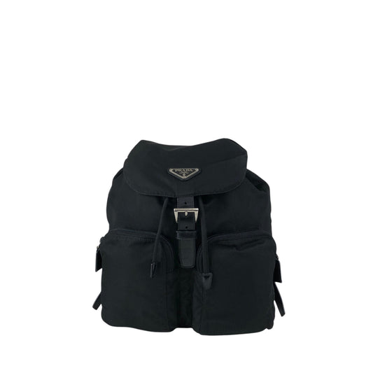 PRADA Tessuto Triangle Logo Double Pocket Backpack Black Vintage hspzjr