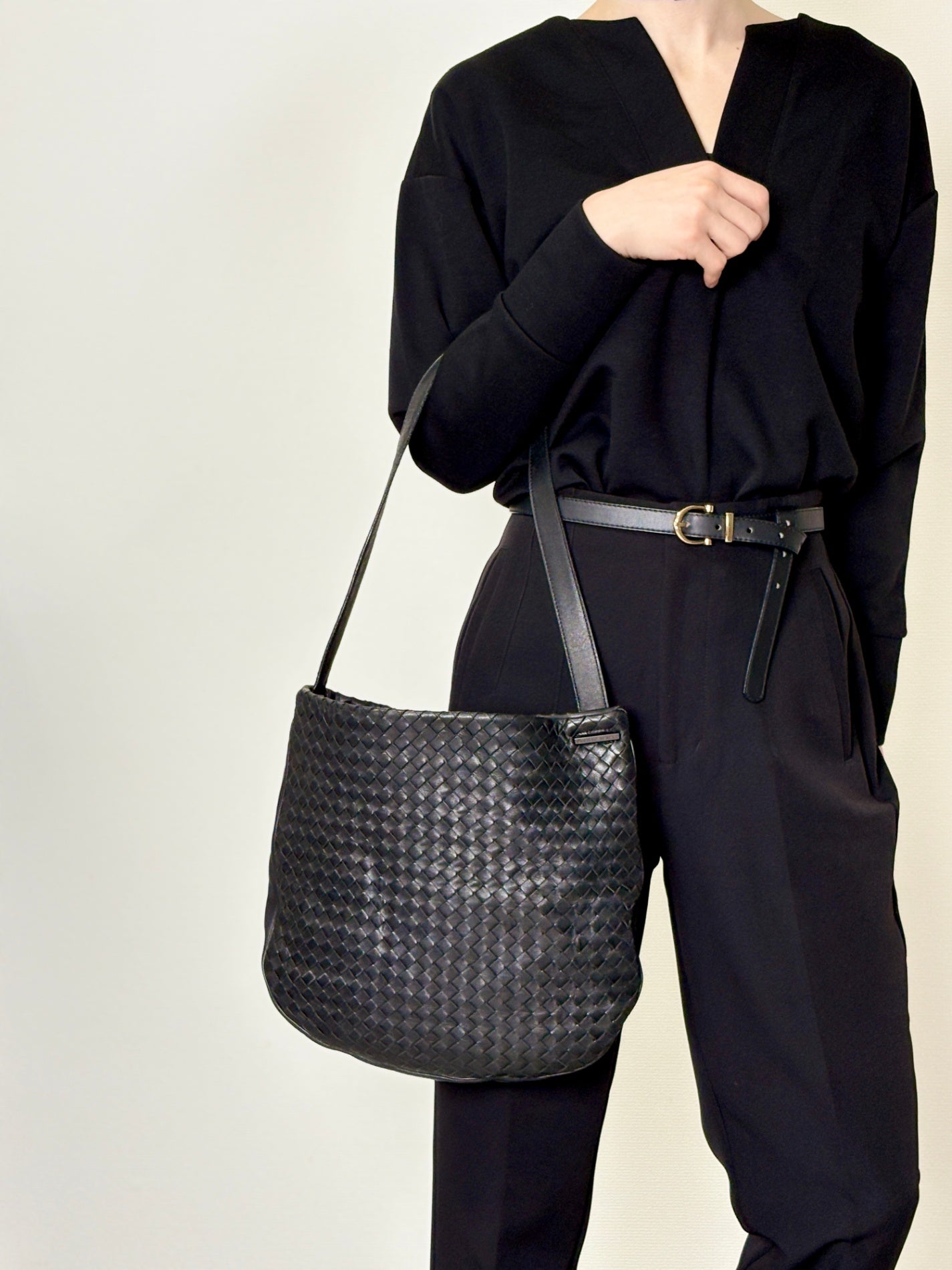 Bottega Veneta Intrecciato Shoulder bag Black Vintage e8ihib