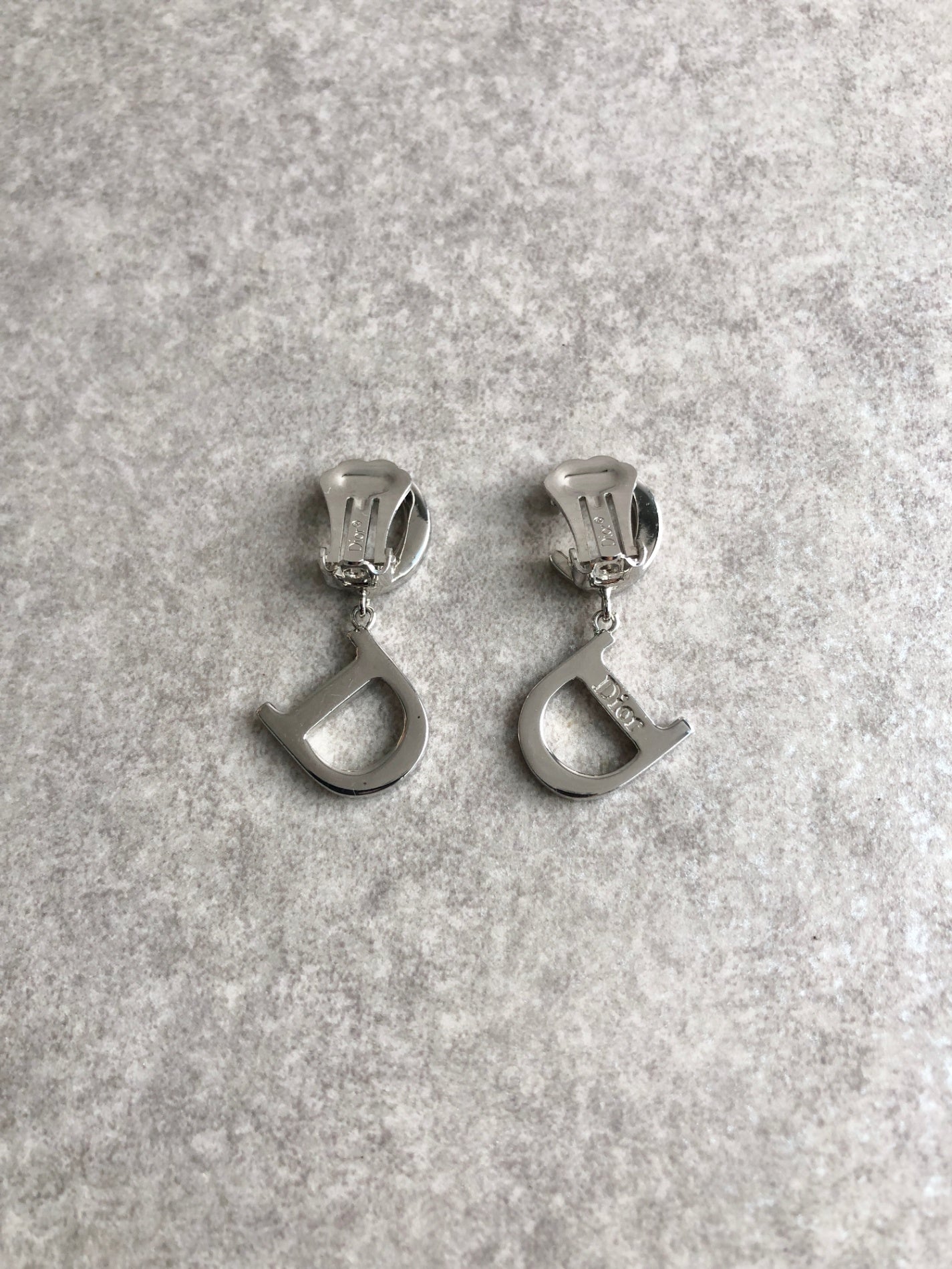 Christian Dior CD Logo Rhinestone Earrings Silver Vintage ztahea