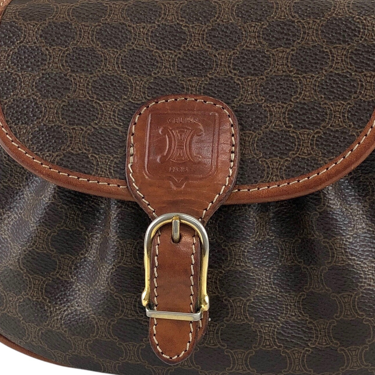 CELINE Macadam Blason Front Buckle Shoulder bag Brown Vintage iv3thu