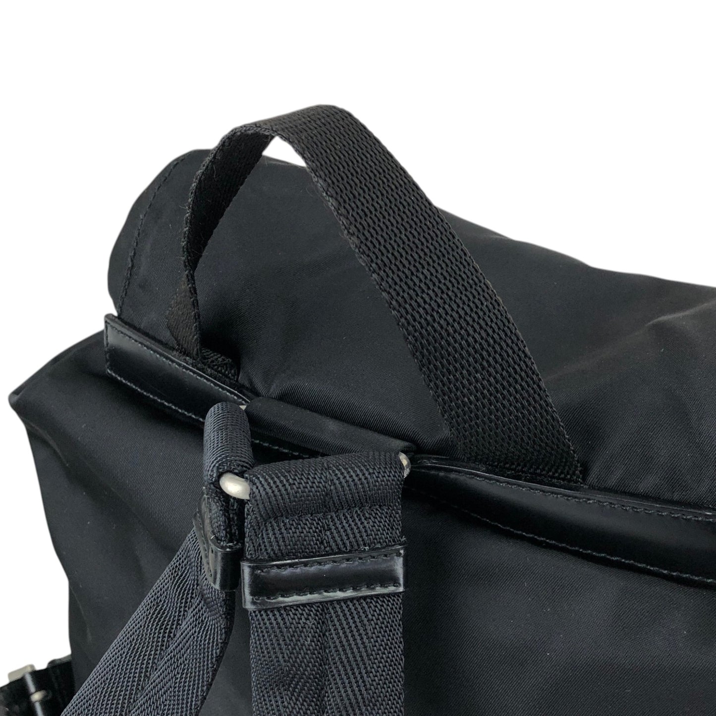 PRADA Tessuto Triangle Logo Front Buckle Backpack Black Vintage ue56ys
