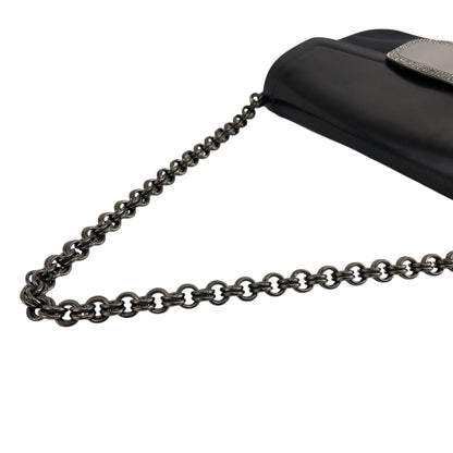 PRADA Logo Rhinestone Chain Handbags Black Vintage y8bzmh