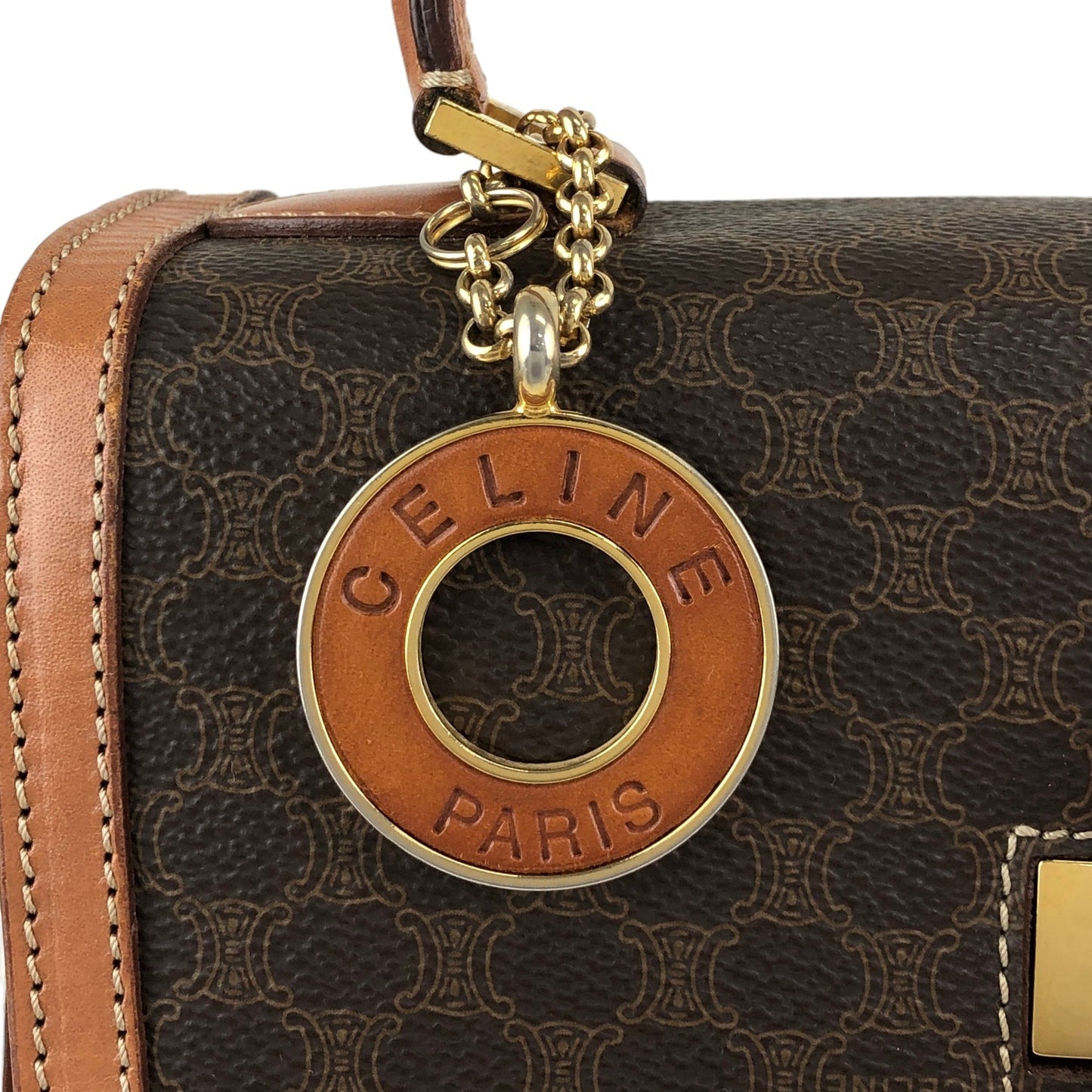 CELINE Macadam Turn Lock Charm Two-way Handbag Shoulder bag Brown Vintage tw3c3x