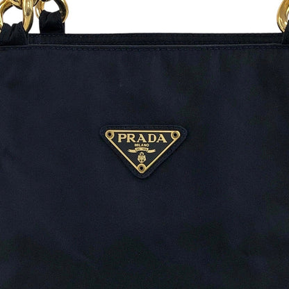 PRADA Triangle Logo Metal Handle Handbag Navy Vintage 5c4zz4