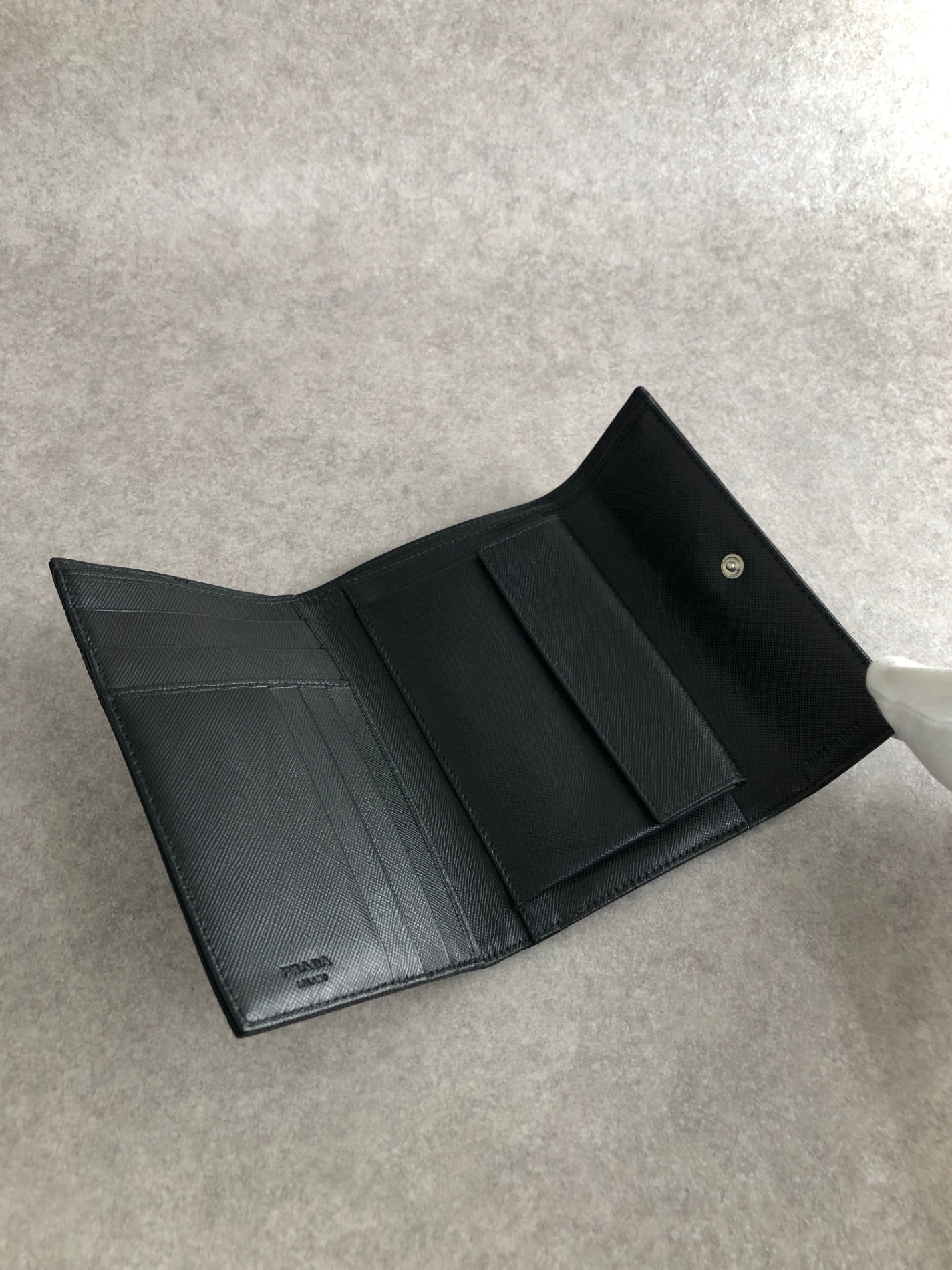 PRADA Tessuto Triangle Logo Trifold Wallet Black Vintage yyjymp
