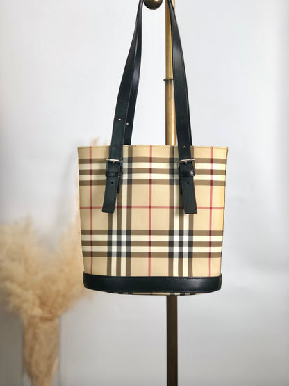 BURBERRY Check Totebag Beige×Black Vintage axf6bg