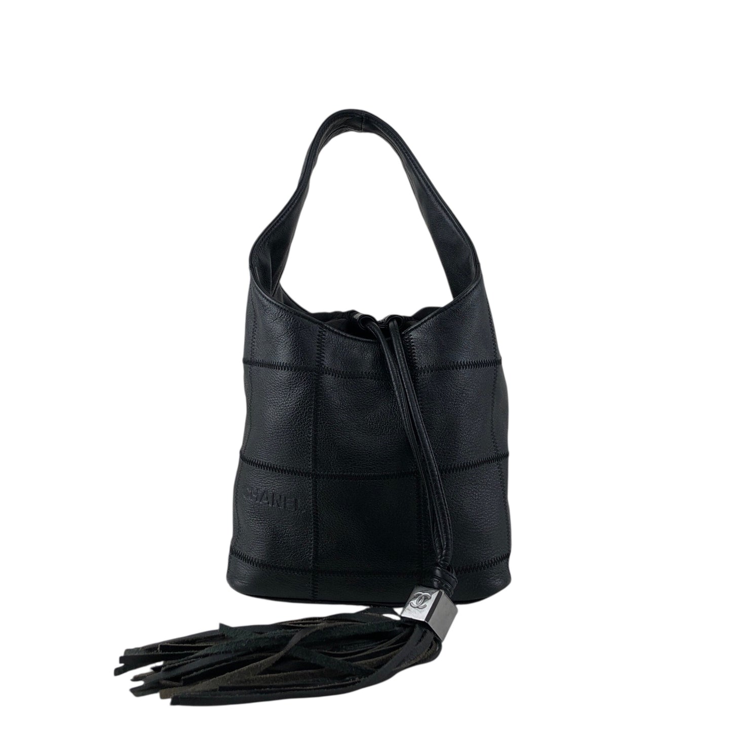 CHANEL Chocolate Bar Tassel Handbag Black A19981 Vintage fxmceh