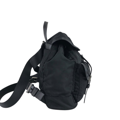 PRADA Triangle Logo Double Pocket Backpack Black Vintage rd6n42