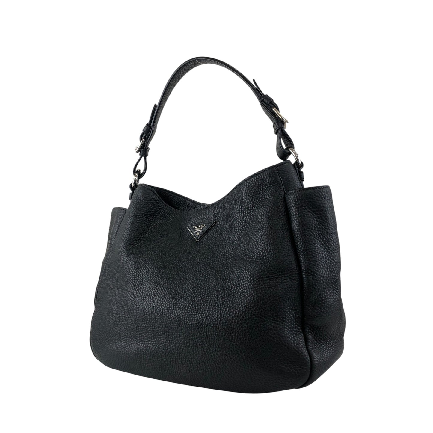 PRADA Triangle Logo Side Pocket Shoulder bag Black Vintage wr45fx