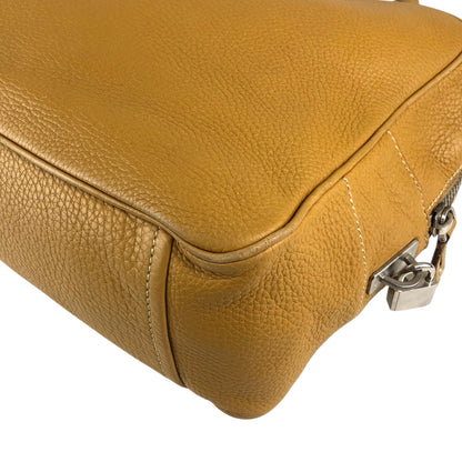 PRADALogo Embossed Small Boston bag Handbag Camel Vintage witjyy