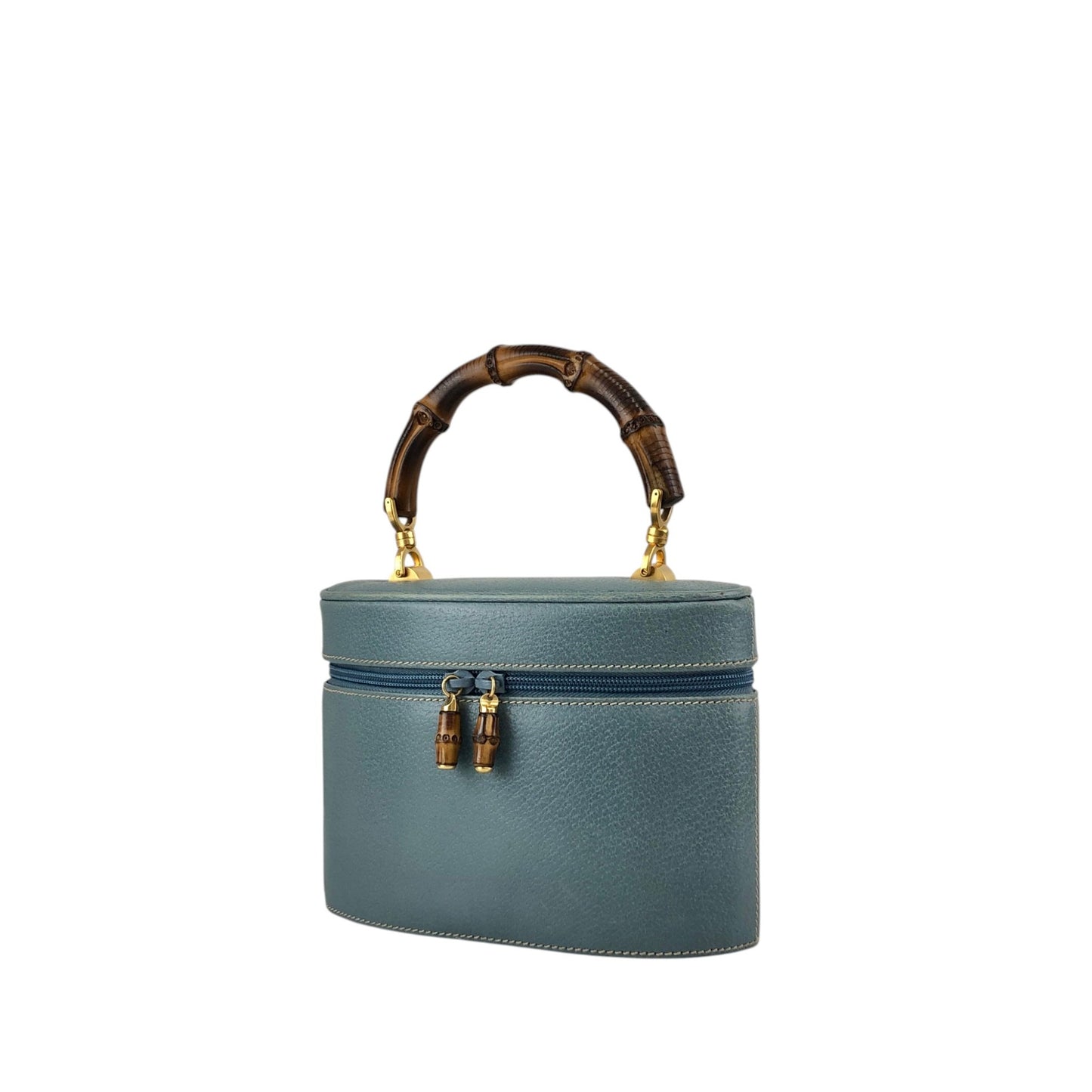 GUCCI Bamboo Handbag Vanity bag Blue Vintage 8rhwf4