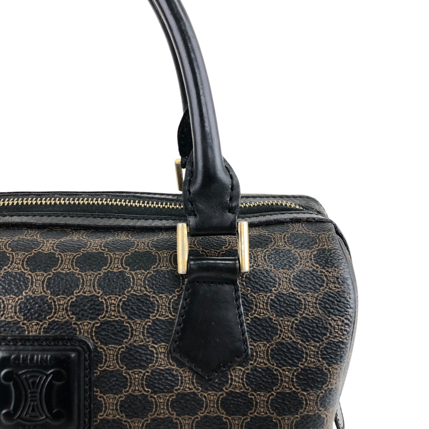 CELINE Macadam Blason Two-way Handbag Shoulder bag Black Vintage a45rtr