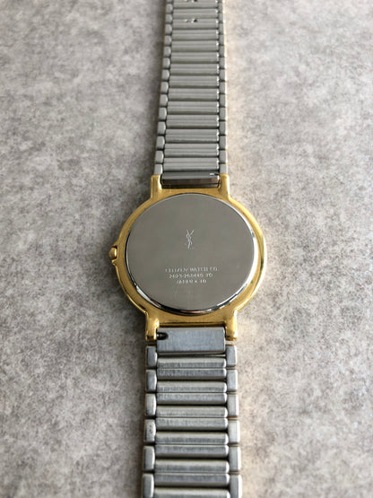 Yves Saint Laurent YSL Logo Quartz Watch Silver×Gold 2823-268440 Vintage 43tt8e