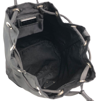 PRADA Tessuto Triangle Logo Drawstring Small Handbag Black Vintage dr5b28