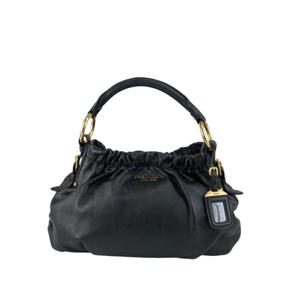 PRADA Logo Shoulder bag Black Vintage guki3f