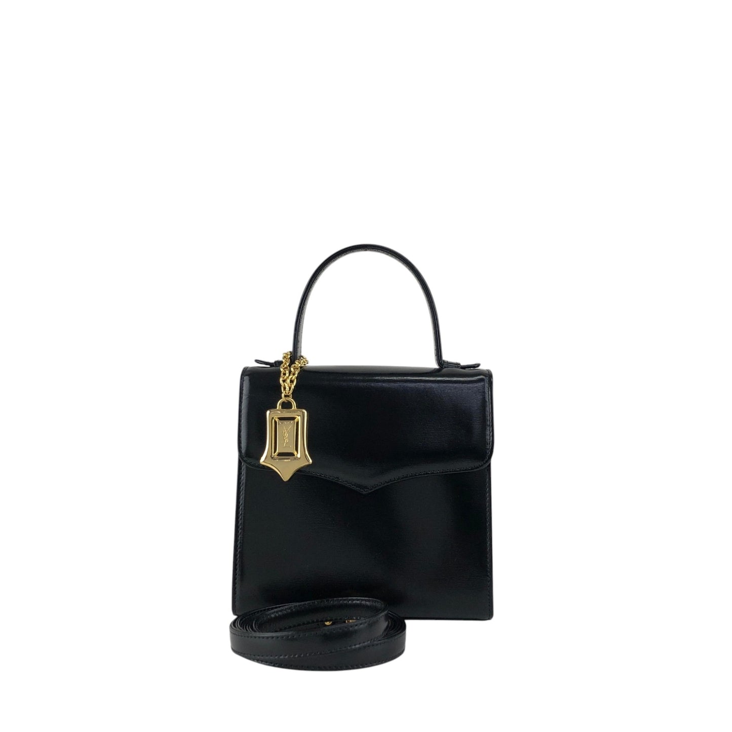 Yves Saint Laurent YSL Logo Charm Two-way Handbag Shoulder bag Black Vintage gmjhfk