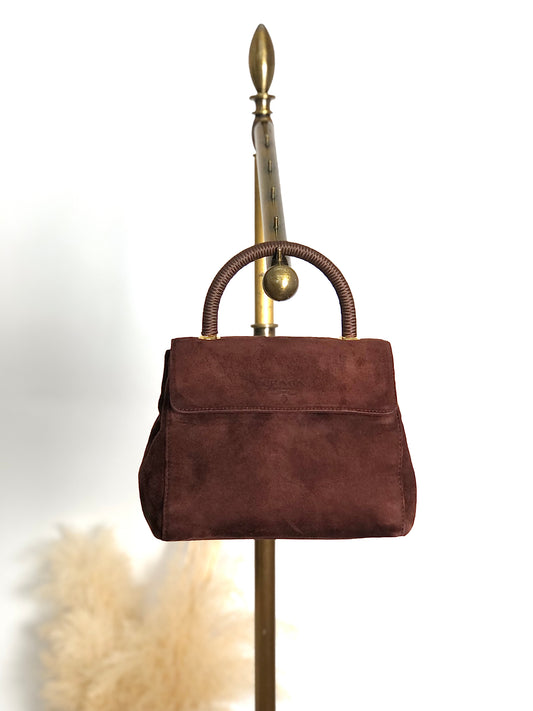 PRADA Logo Handbag Brown Vintage 8st8tj