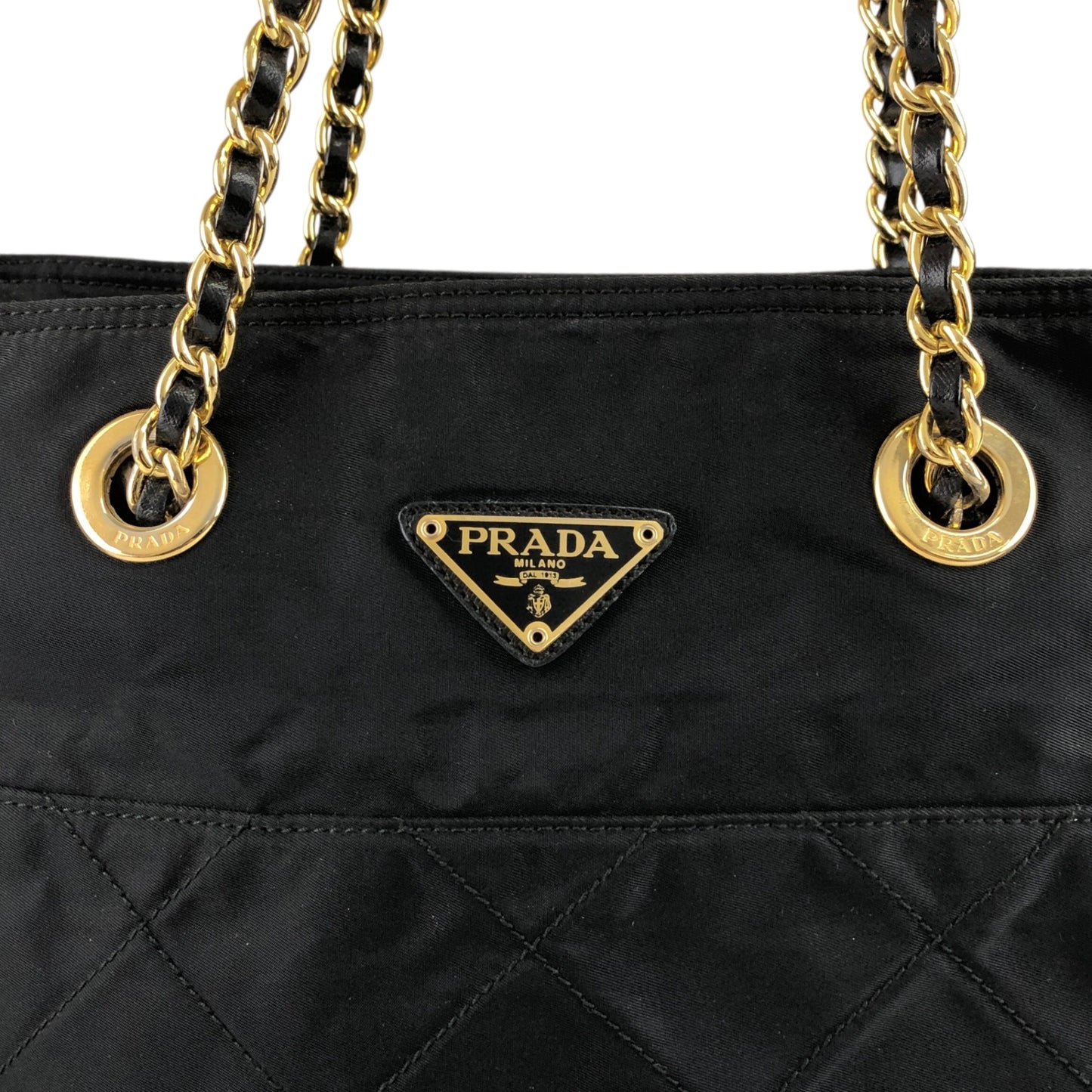 PRADA Tessuto Triangle Logo Chain Shoulder bag Black Vintage aymjy2