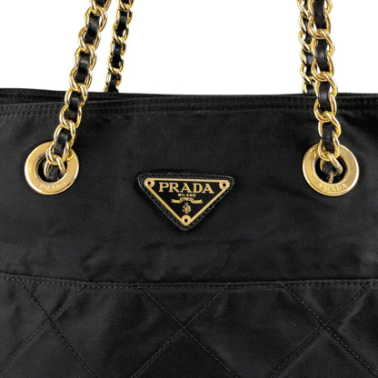 PRADA Tessuto Triangle Logo Chain Shoulder bag Black Vintage aymjy2