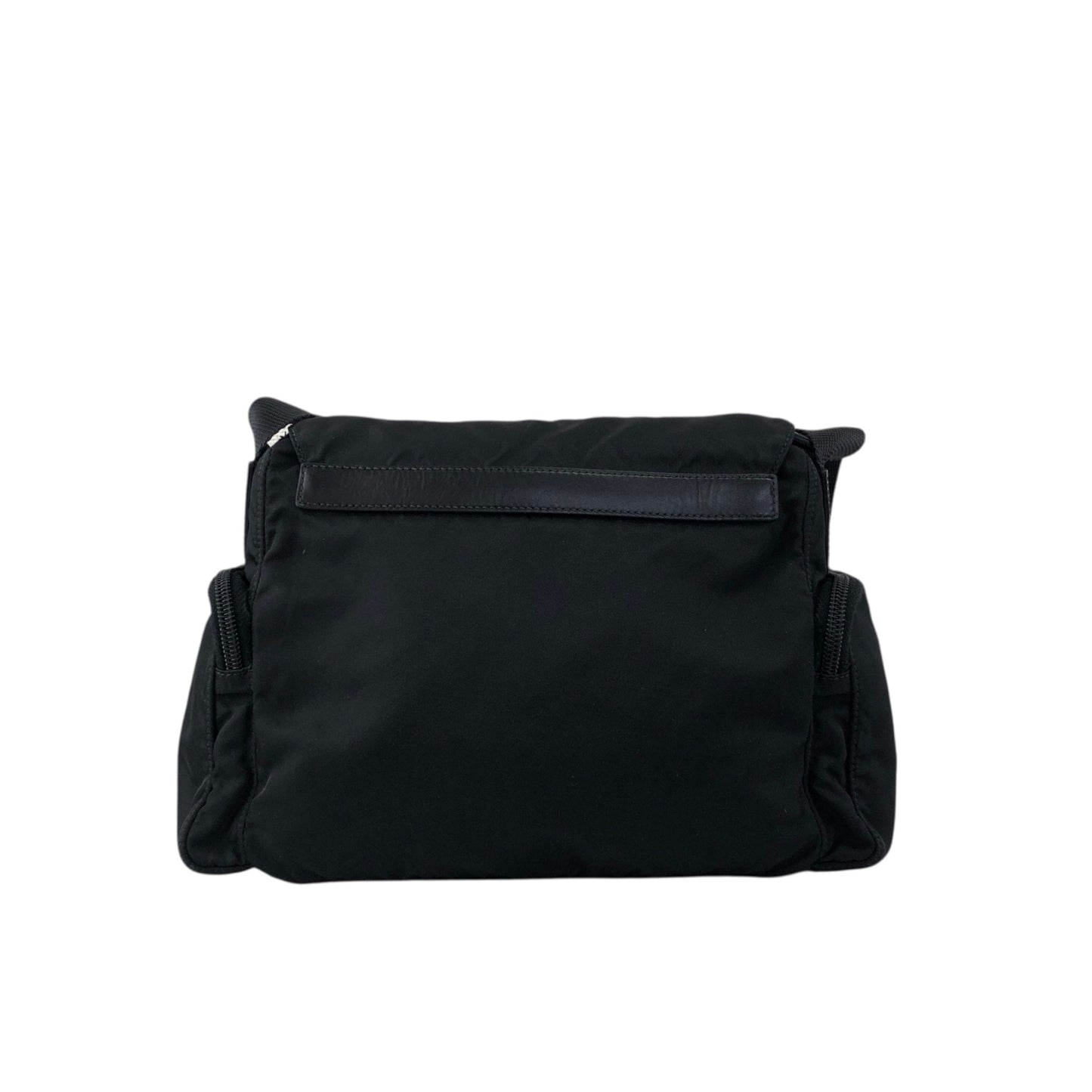 PRADA Tessuto Triangle Logo Front Buckle Side Pocket Shoulder bag Black Vintage pvgpkk