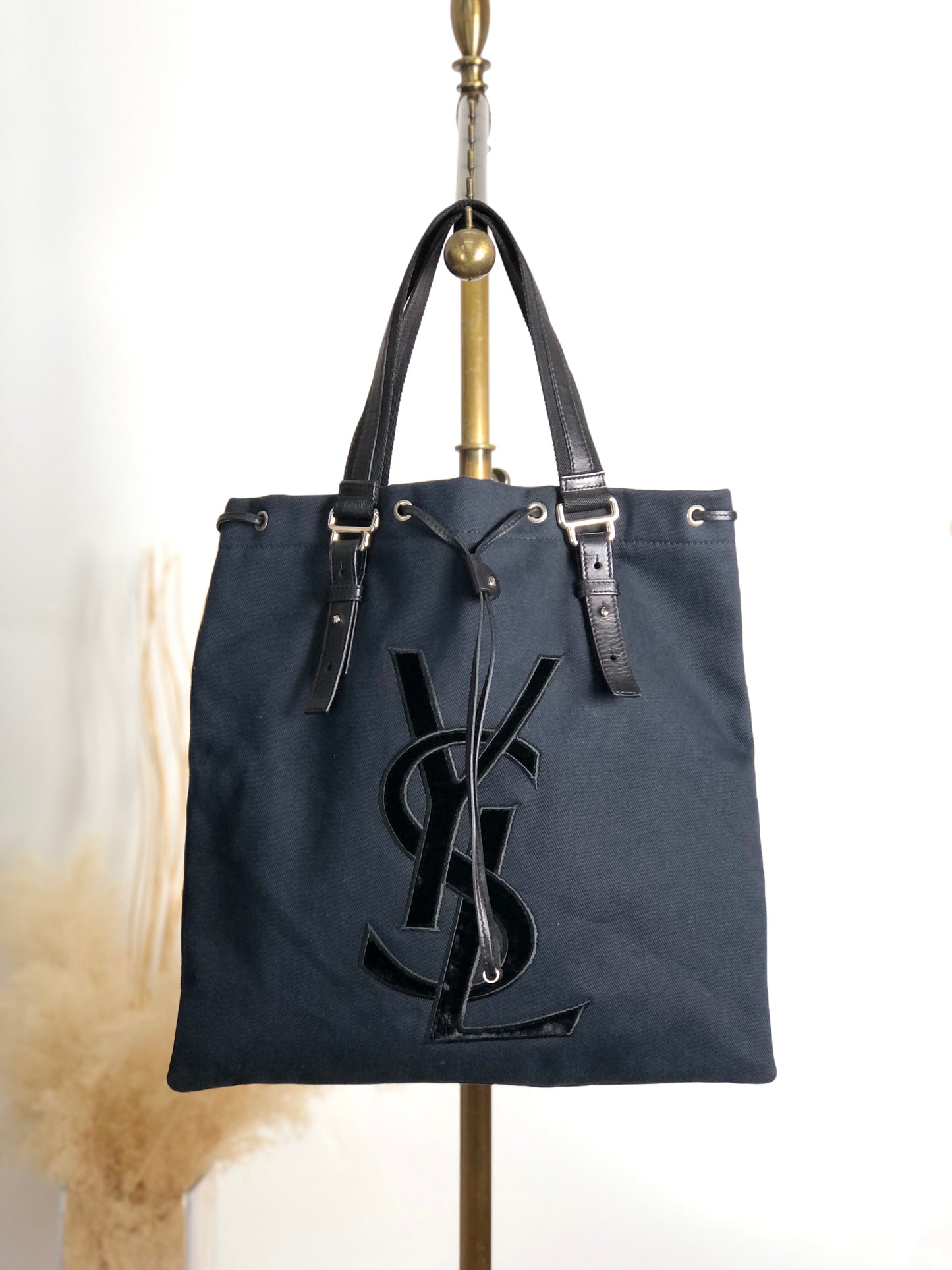 Yves Saint Laurent YSL Logo Totebag Handbag Black Vintage vtg2pn