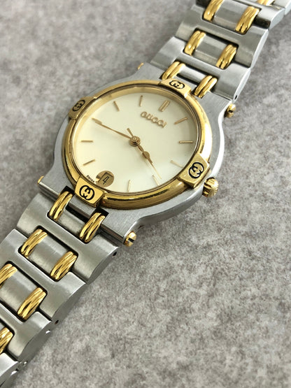 GUCCI Logo Watch Silver×Gold 9000M Vintage vzg4zk