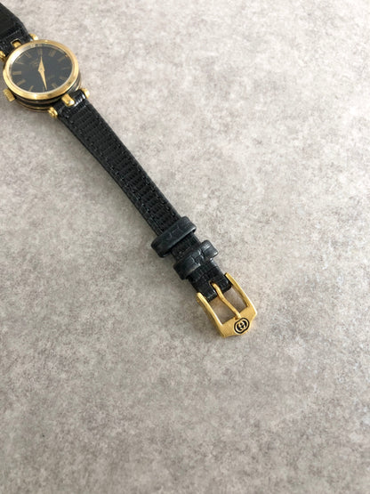 GUCCI Logo Watch Black×Gold Vintage 5b3ugy