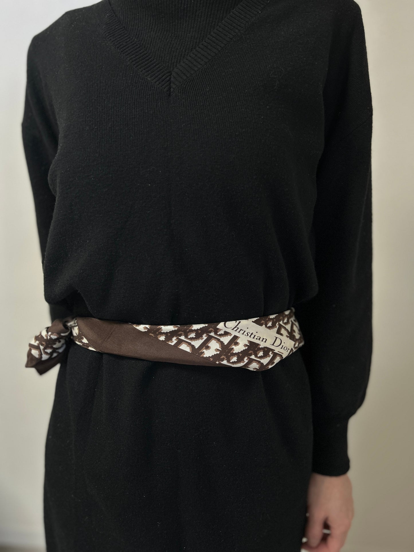 Christian Dior Scarf Black×White SILK100% Vintage hrv56r