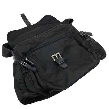 PRADA Tessuto Triangle Logo Front Buckle Side Pocket Shoulder bag Black Vintage 75anhg