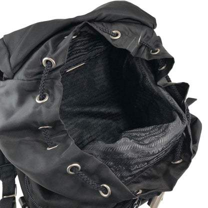 PRADA Tessuto Triangle Logo Front Buckle Backpack Black Vintage pyct8y